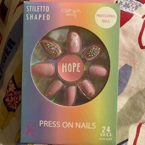 Help support breast cancer month!! Cute Press On Nails and glue